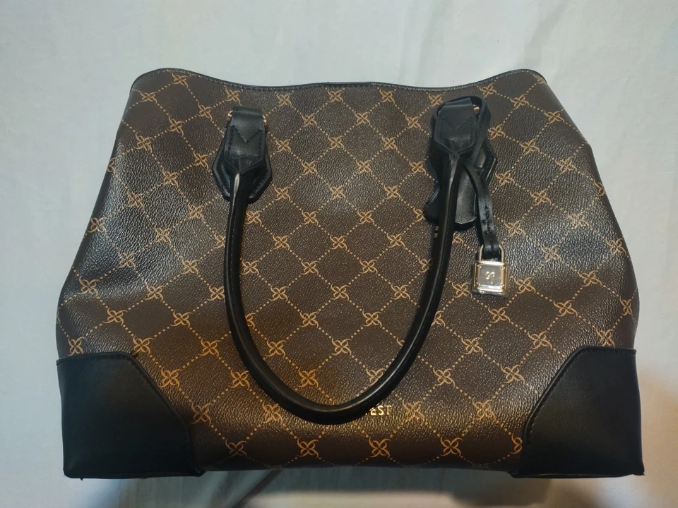 Nine West Brooklyn Jet Set Carryall marrom com alças de couro sintético preto novo sem etiquetas - Imagem 2 de 4