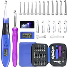 18 Size Light Up Crochet Hook Set with Digital Counter, Ergonomic Crochet Hoo...