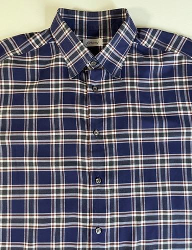 Brioni, Men's Vintage Brioni Luxury Button-Down Casual Cotton Shirt Plaid Sz XL