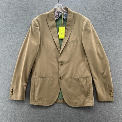 Etro Blazer Mens 40L Tan Cotton Lightweight Classic Preppy Sport Coat Made Italy