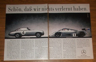 Seltene Werbung MERCEDES 300 SL & Sauber-Mercedes C 11 - Nichts verlernt 1990
