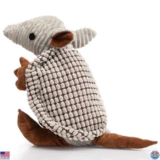 Hollypet 10" Plush Dog Squeaky Toy - Armadillo Chew Toy for All Dog Sizes - Gray