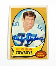 1970 Topps Lee Roy Jordan #71 Cowboys Signed Card Auto