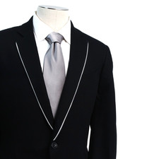 Armani Collezioni Mens 46R Textured Cotton Blazer Black White Piped Seams Trim