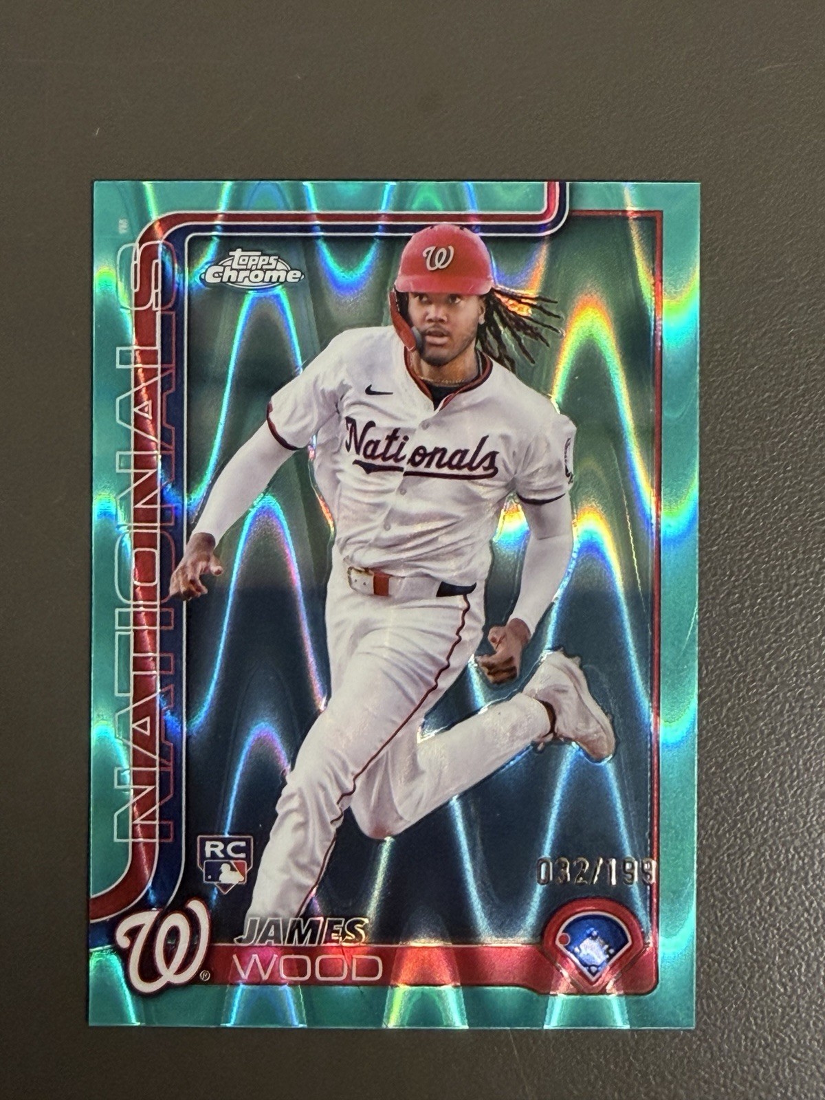 2025 Topps Chrome - James Wood #132 Aqua Raywave Refractor /199 (RC) Nationals