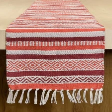 Rust Orange, White Boho Table Runner | Cotton Farmhouse Table Linen 13x72 Inc...