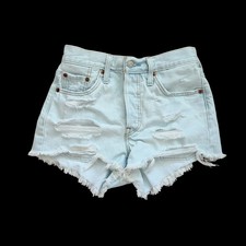 Levis 501 Original Distressed Denim Shorts Light Wash High Rise 56327-0418 W24