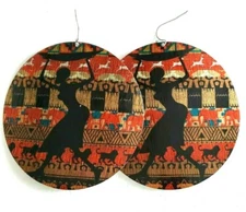 Boho Earrings Fashion Statement Large Round Disc Metal Colorful Hook 3 in