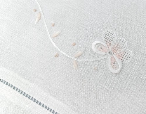 Lenzuolo Culla Ricamato a mano Puro Lino Olanda bianco titolo 60 cm. 90x120 - Foto 4 di 6
