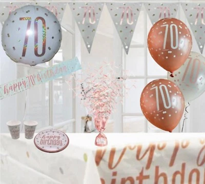 UNIQUE Rose gold white silver 70th birthday party decorations balloons bunting banners
