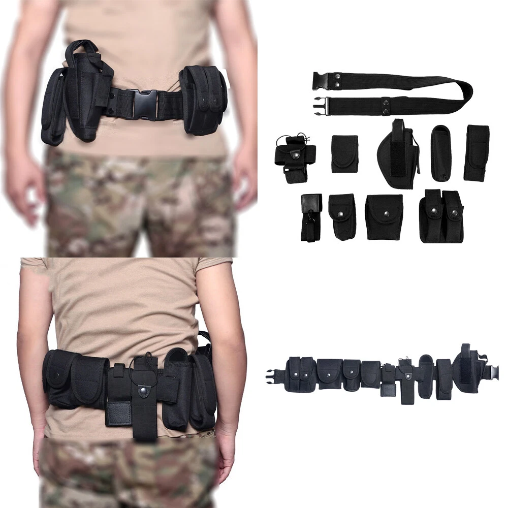 10 pcs set Black Military Security Police Guard Tactical Belt with 9 Pouches