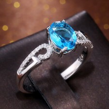 2.65 CT Simulated Aquamarine Ring 925 Silver Plated Delightful Promise Ring