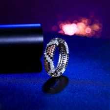 Charming Multi-Tone Gold Plated CZ Round Snake Leopard Finger Ring for Women