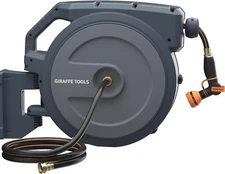 Giraffe Tools Retractable 5/8"x90' Garden Water Hose Reel Wall Mount 180° Swivel
