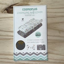 Cosmoplus Changing Pad Cover 2-Pack 16x32 inch NIB Grey White Heart Design