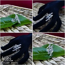 Handmade peruvian ring 950 silver w/ parallel lines wrought design Size 7