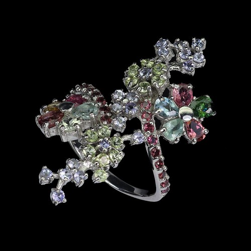 925 Sterlingsilber Ring Birne Turmalin Peridot Tansanit Natur Edelstein Größe - Bild 2 von 13
