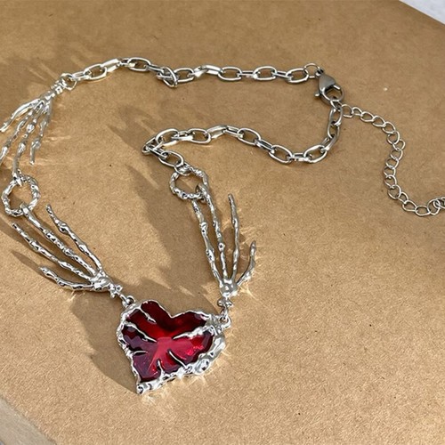 Gothic unregelmäßige rote Herz Halskette Y2K Dark Love Geist Kralle Kette Halsketten - Bild 2 von 11