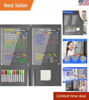 Interactive Magnetic Chore Chart with 12 Markers for Kids   2PCS, 12''x16'' Design