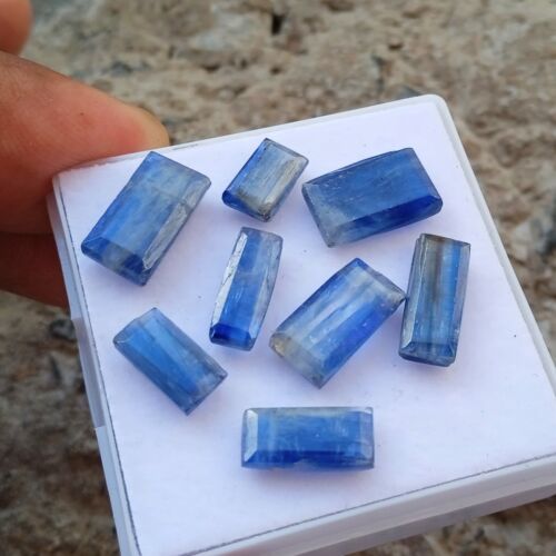23 Carat Natural Faceted Blue Color Kyanite Rectangle Cut 8 Piece Lot Gemstone - Picture 1 of 20