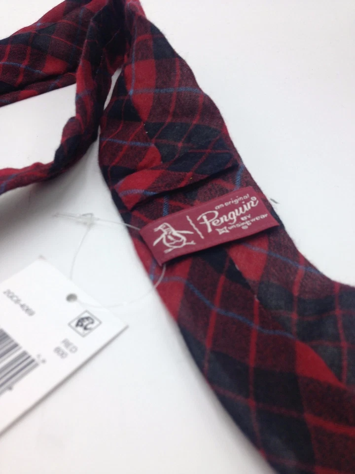 $125 Penguin Men Plaid Red Black Blue Cotton Tie Classic Skinny Necktie 60x2.25 - Image 3 of 4