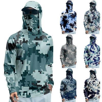 Sun Protection Shirts for Men with Mask UPF 50+ Fishing Blouses Long Sleeve UV 1