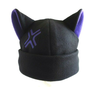 ANGRY kitty CAT ear HAT beanie BLACK & PURPLE anime cosplay VALENTINES Easter
