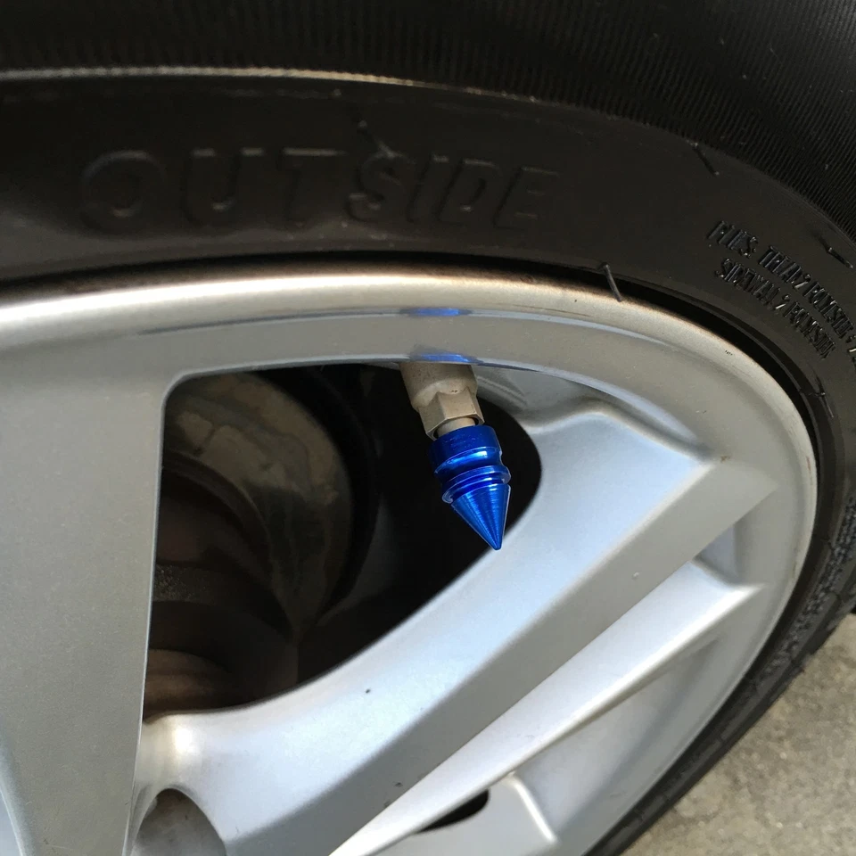 Set of 4 Blue Spike Shape Rubber Ring Seal Universal Rim Dust Valve Stem Cover - Image 2 of 4