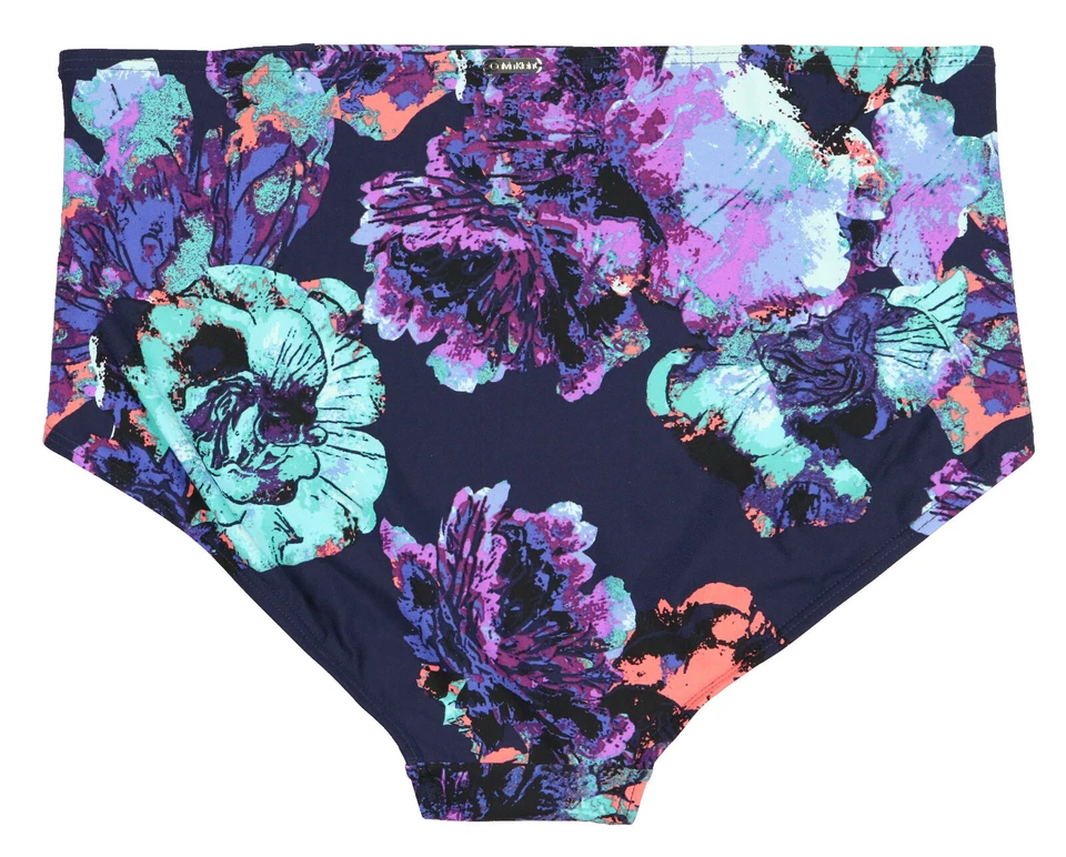 CALVIN KLEIN 百褶高腰比基尼下装 L 码大号花卉紫色泳装 — 第 4/4 张图片