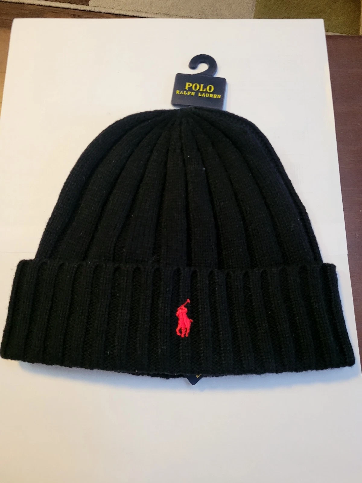 Polo Ralph Lauren Men's Merino Wool Blend Cuffed Black Beanie O/S Fits All NWT