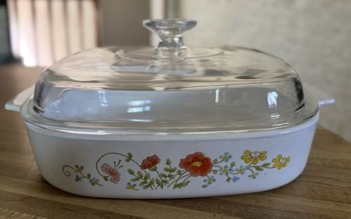 Corning Ware 2.5 qt Wildflower Casserole 10”x10”x 2” Dish A-10-B & Lid A-12-C
