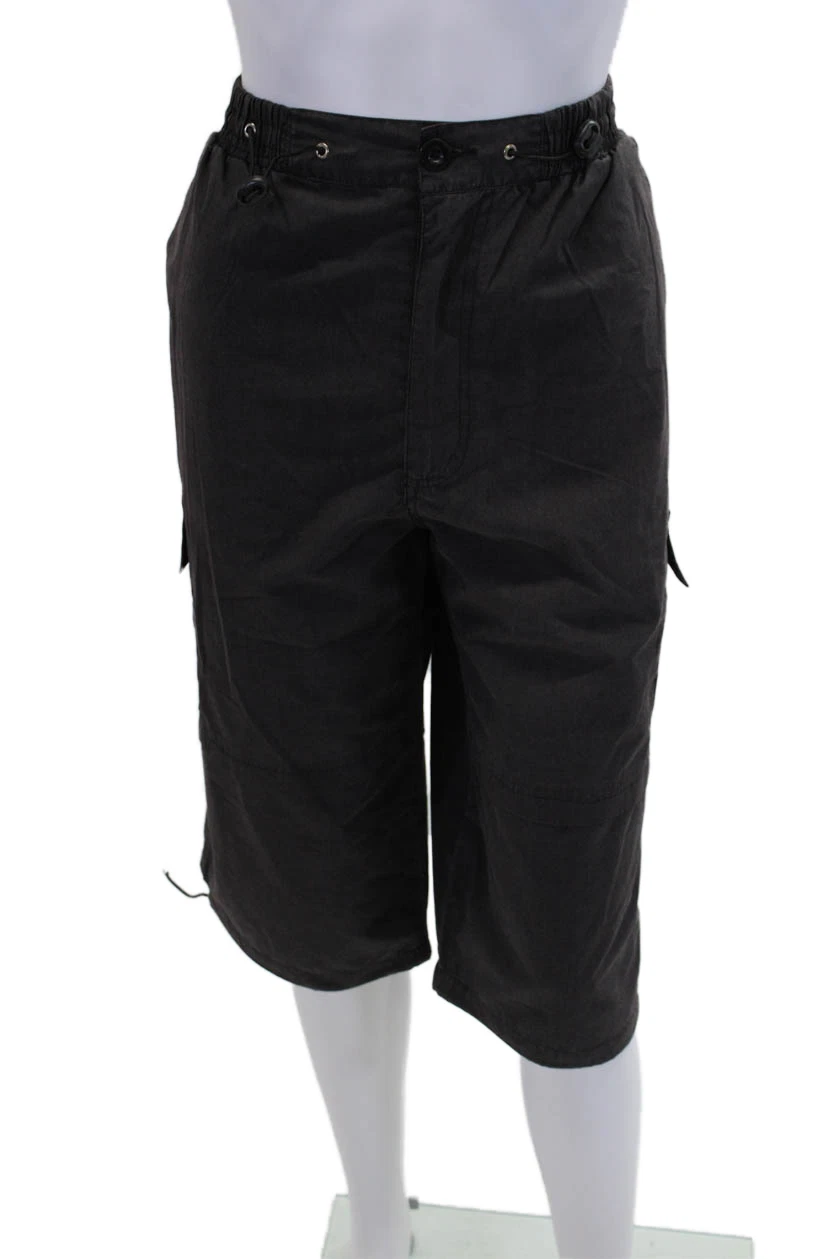 Latino Womens Cotton Drawstring Waist Cargo Pocket Wide Leg Capris Brown Size L
