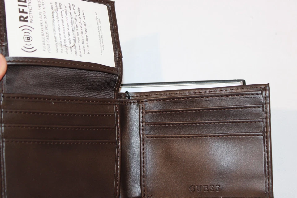 Guess Dark Brown RFID Leather Bifold Wallet $42, RFID Protection, NEW - Image 3 of 4