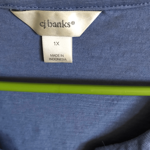 Cj Banks Talla 1X Camisa Top Azul Manga 3/4 Crochet Encaje (Lt) - Imagen 4 de 4