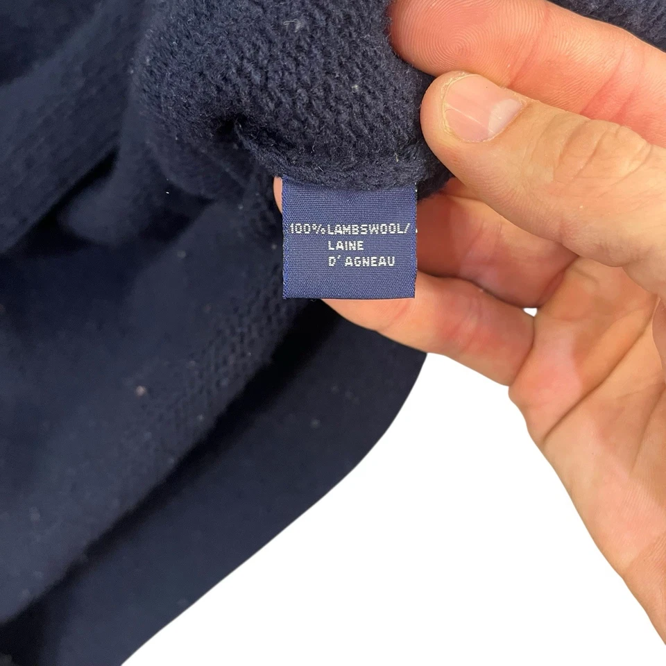 Cárdigan de lana vintage años 90 Polo deportivo corderos suéter palanca para hombre M azul marino Foto 4 de 4