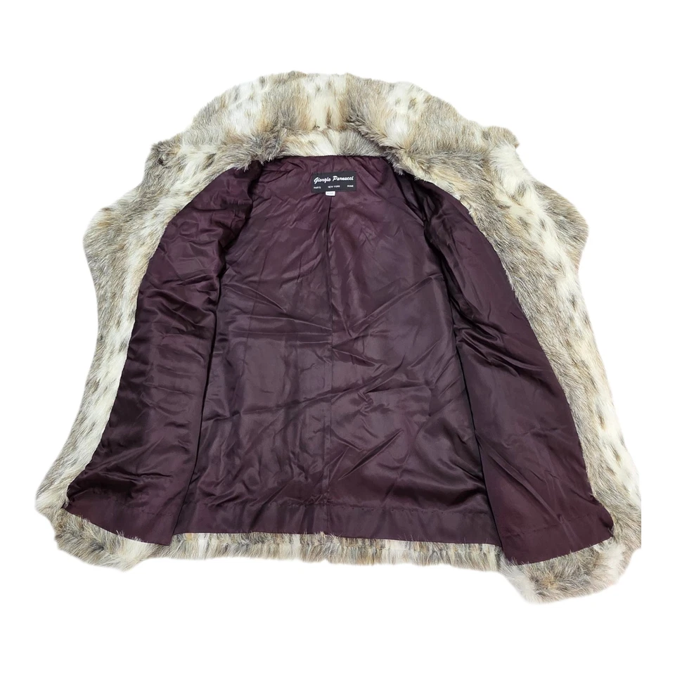 Abrigo Hollywood Glam Giorgio Parnucci Leopardo de las Nieves Imitación Piel Mujer 3X Gris... Foto 3 de 4