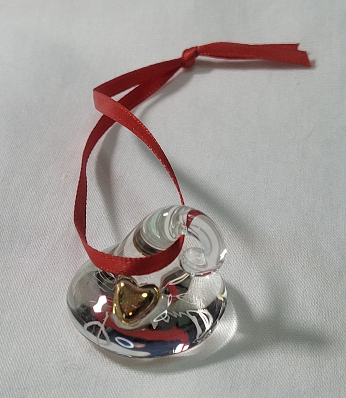 Clear Glass Hershey Kiss with Gold Heart Ornament Signed Lawrence Welk Resort