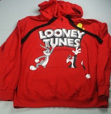 Looney Tunes Hoodie Red Juniors Size Large 11/13 Bugs Bunny Tweety Sylvester