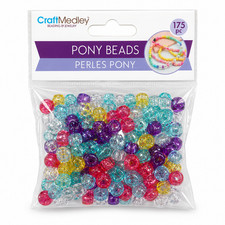 CraftMedley Transparent Multicolor Pony Beads 175 PC Plastic Craft Pack