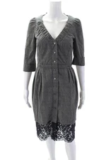 Nina Ricci Womens Spotted Print V-Neck Knee Length Dress Black Size 6