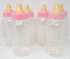 6 Pieces 11" Baby Bottle Bank Girl Baby Shower Gift Pink Plastic Bottle NOS