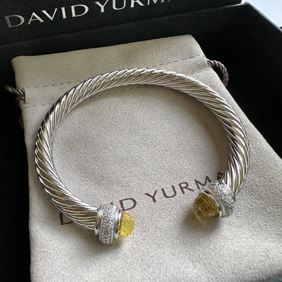 David Yurman Sterling Silver 7mm Cable Candy Bracelet Lemon Citrine with Diamond - Image 2 of 4
