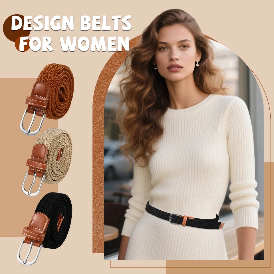 3PCS Braided Belt Women Stretch Woven Belts for Golf Elastic Casual Jeans Shorts - Image 4 of 4