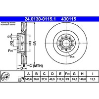 Bremsscheibe ATE 24.0130-0115.1 (2 Stk.) FüR Seat VW Skoda Audi Leon Golf VI A3