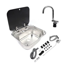 17in-Bar Kitchen RV Sink with Folde Faucet B& Cover, Stainless Steel Sink Car...