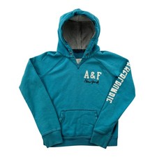 Abercrombie Fitch Embroidered Logo Pullover Hoodie Womens Large Teal Blue Y2K