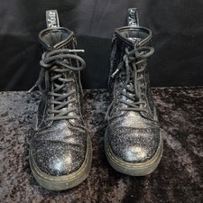 Dr Martens 1460 J Cosmic Glitter Youth Size 4 Black Patent Leather Boots