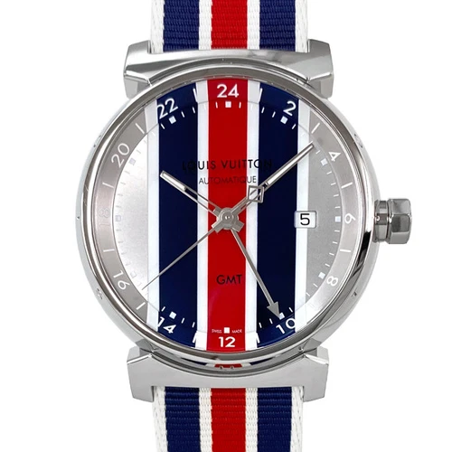 LOUIS VUITTON（LV） LOUIS VUITTON TAMBOUR GMT TRICOLORE Q1F30 ACCIAIO INOX ARGENTO X NAVY X ROSSO