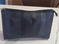 Vintage Authentic Fendi Bag Pochette Black Pequin Canvas 30x20 Cm