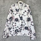 DKNY Shirt Womens Large White Floral Button Down Long Sleeve Collared Pocket